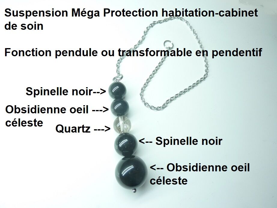Suspension Méga Protection Obsidienne oeil céleste-Spinelle noir-Quartz