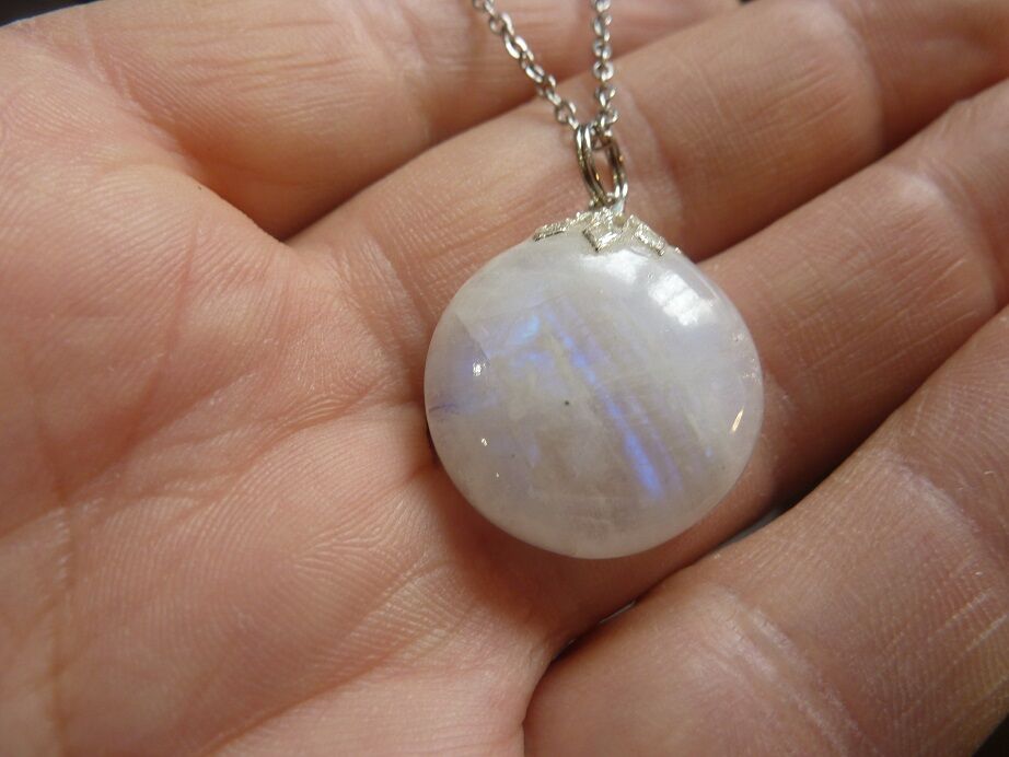 Collier pendentif Pierre de lune GG 93 + chaine acier inoxydable 45 cm