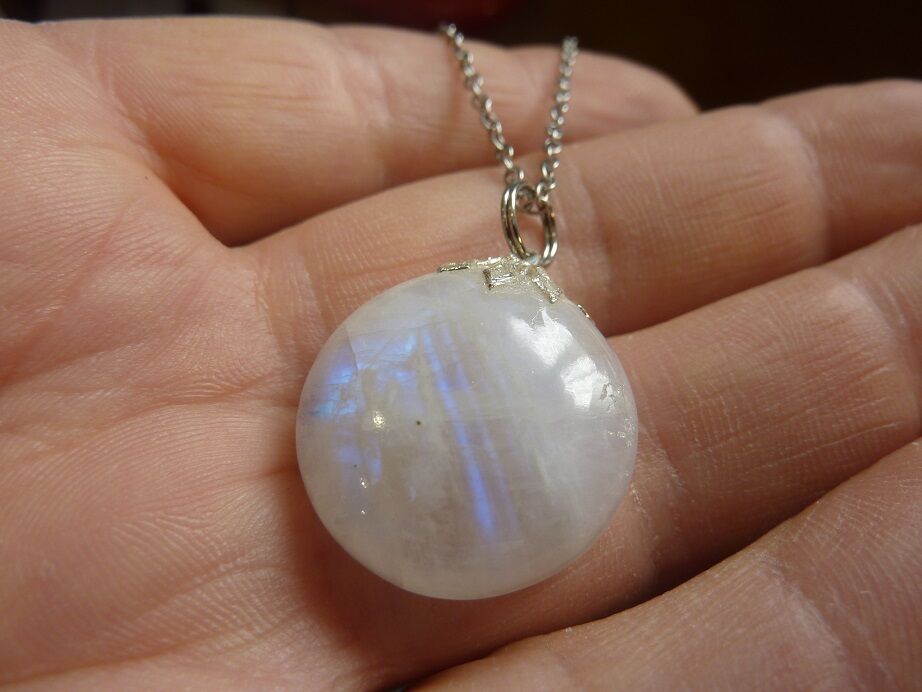 Collier pendentif Pierre de lune GG 93 + chaine acier inoxydable 45 cm