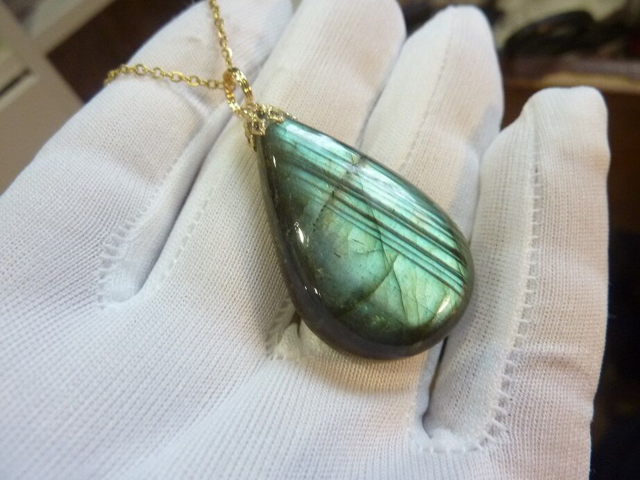 Collier pendentif Labradorite GG 3309 + chaine acier inoxydable doré 50 cm – Image 3