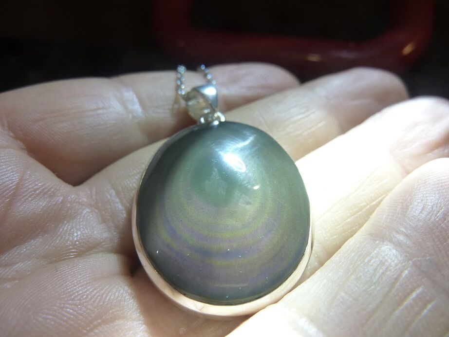 Pendentif Obsidienne oeil céleste argent 925 GG 4409 + chaine acier inoxydable 50 cm