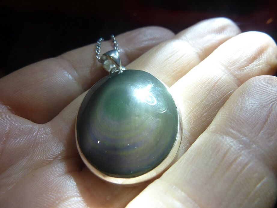 Pendentif Obsidienne oeil céleste argent 925 GG 4409 + chaine acier inoxydable 50 cm