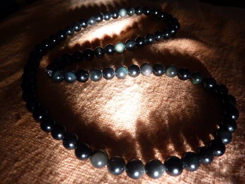 COLLIER OBSIDIENNE OEIL CELESTE PERLES 6MM
