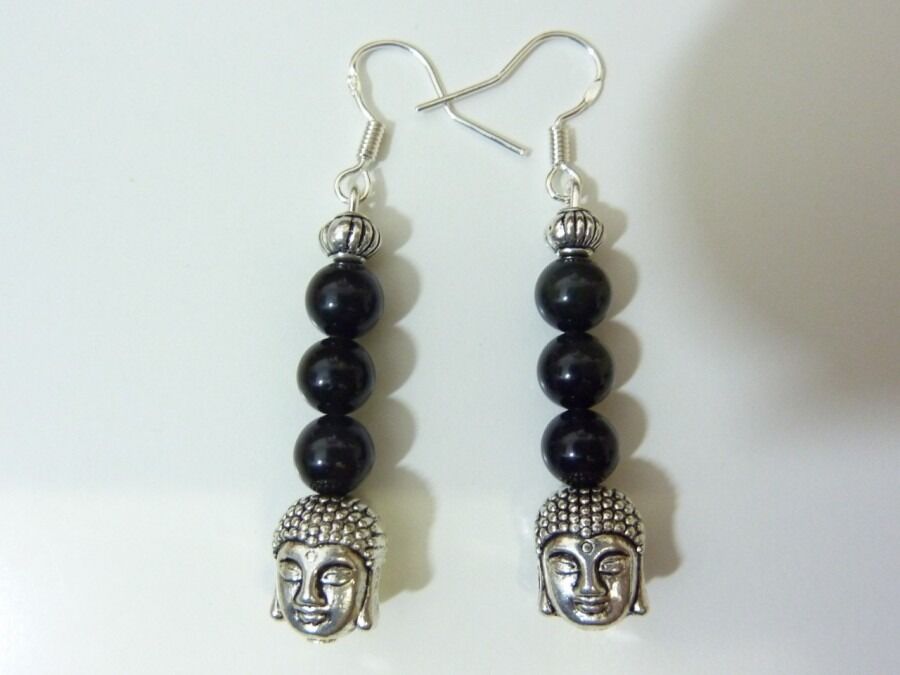 Boucles d'oreilles Obsidienne oeil céleste Bouddha