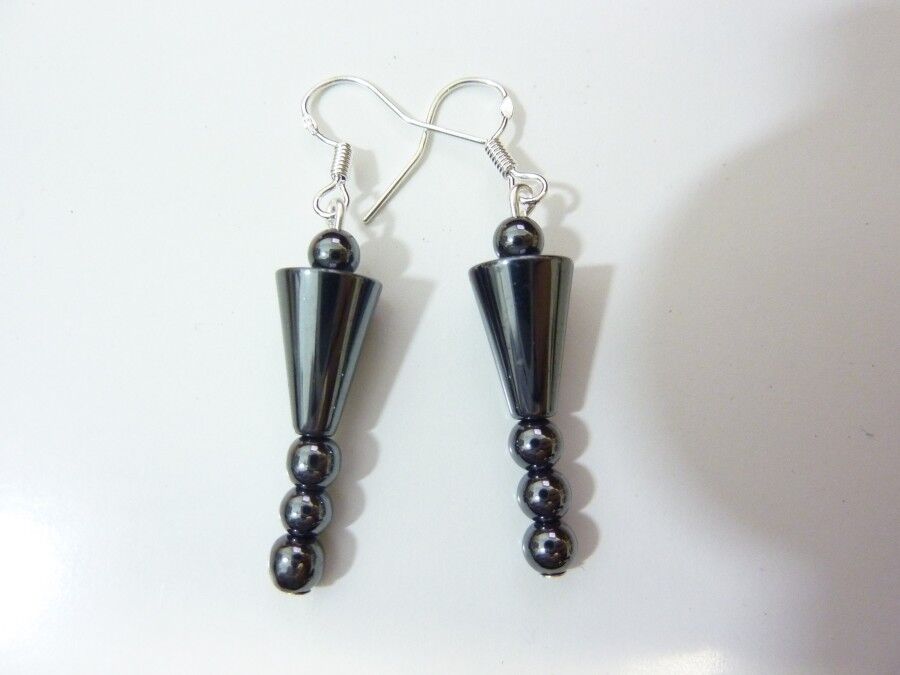 BOUCLES D'OREILLES CONE HEMATITE CHROME