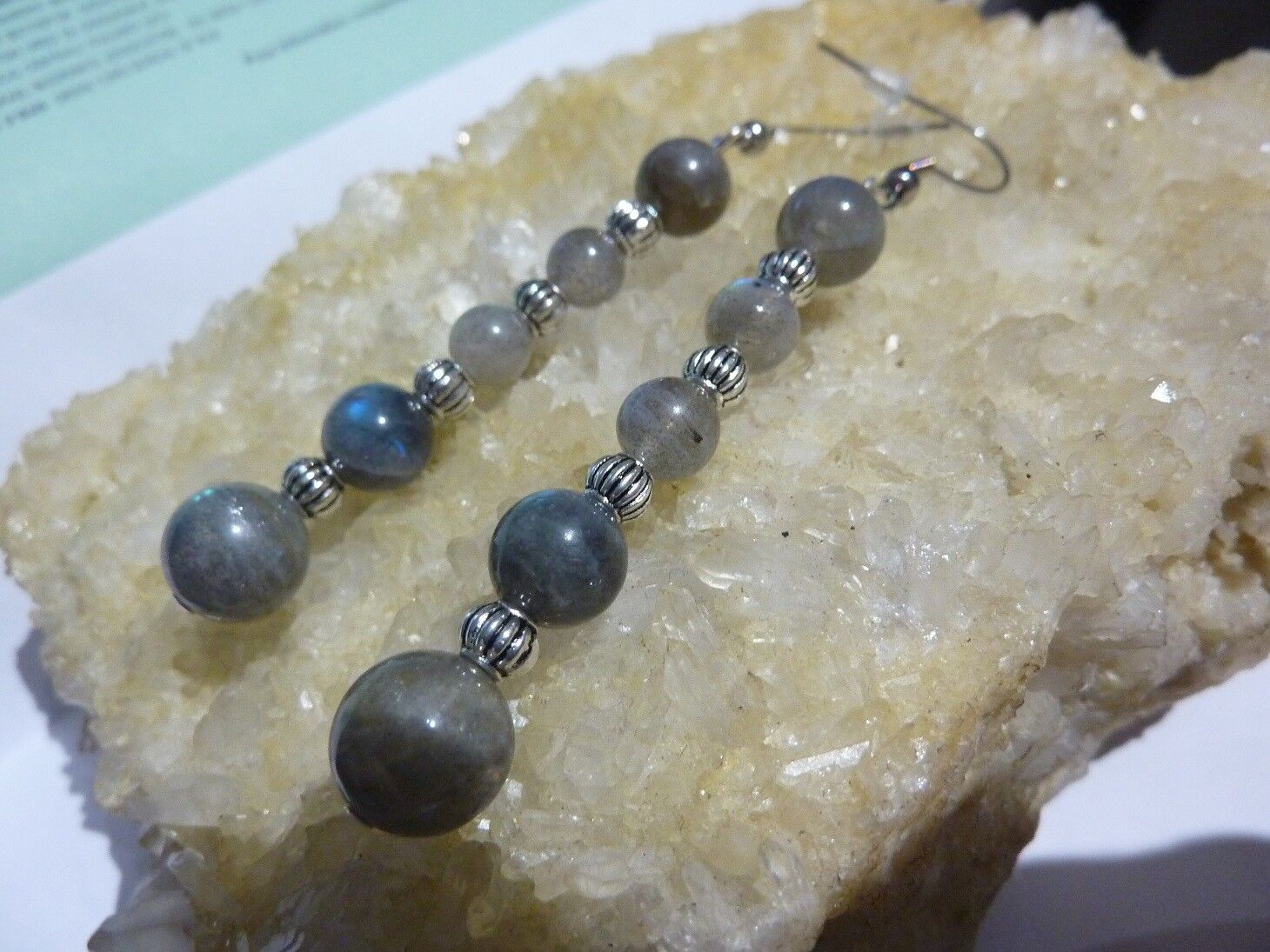 BOUCLES D'OREILLES LABRADORITE perles 10-8-6 mm – Image 3
