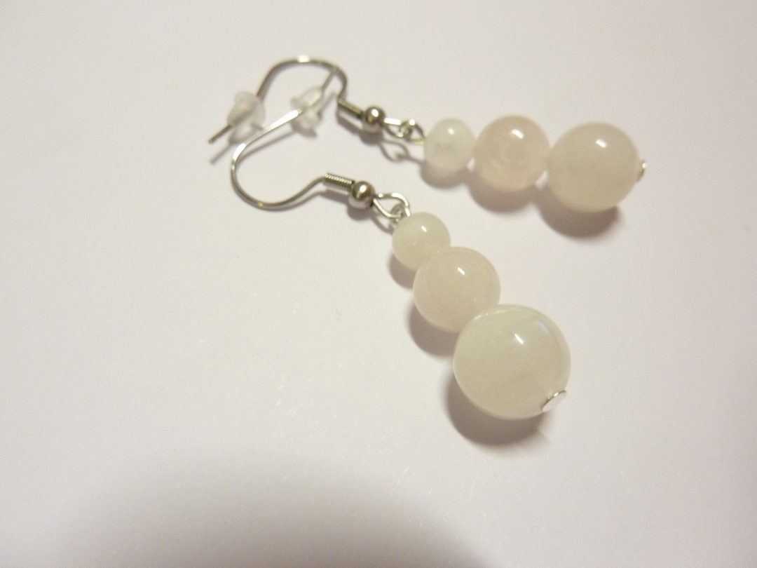 Boucles d'oreilles pierre de lune perles rondes 10-8-6 mm