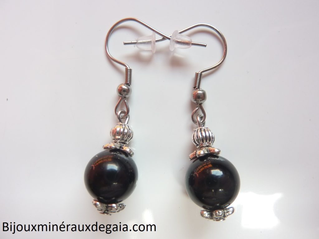 BOUCLES D'OREILLES TOURMALINE NOIRE 10 MM