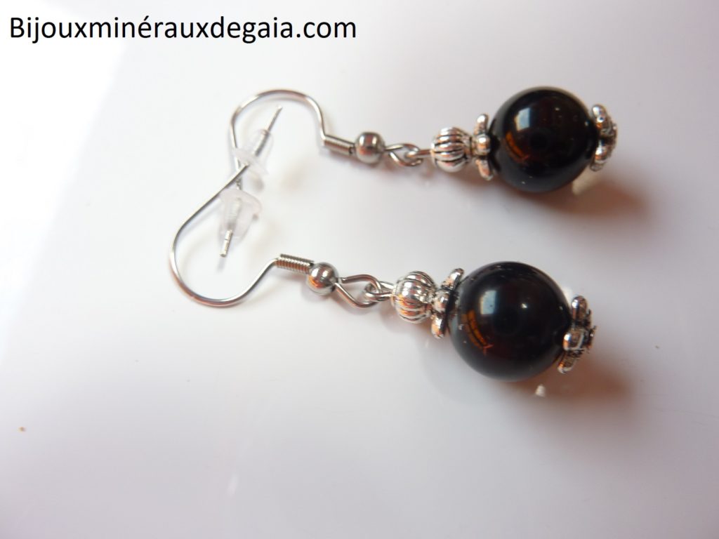 BOUCLES D'OREILLES TOURMALINE NOIRE 10 MM