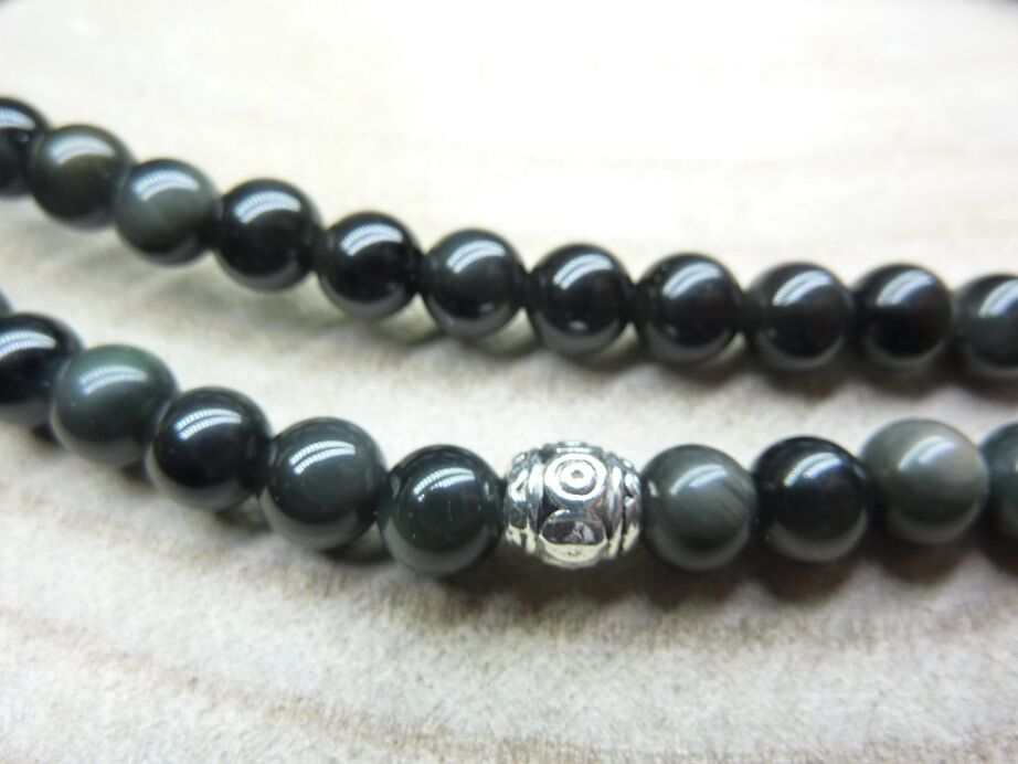 COLLIER OBSIDIENNE OEIL CELESTE PERLES 6MM