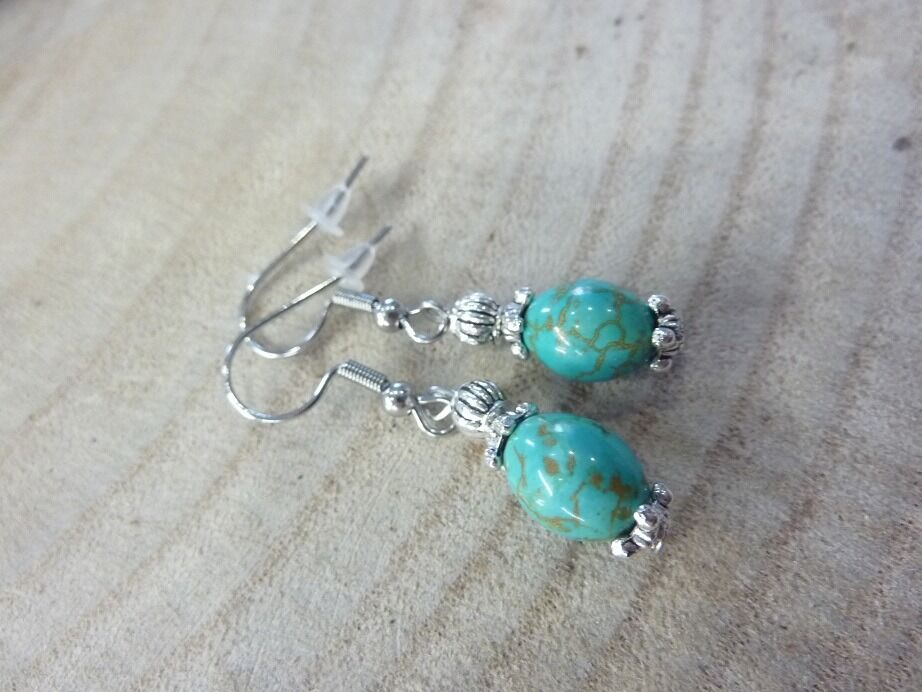 BOUCLES D'OREILLES TURQUOISE & ARGENT DU TIBET