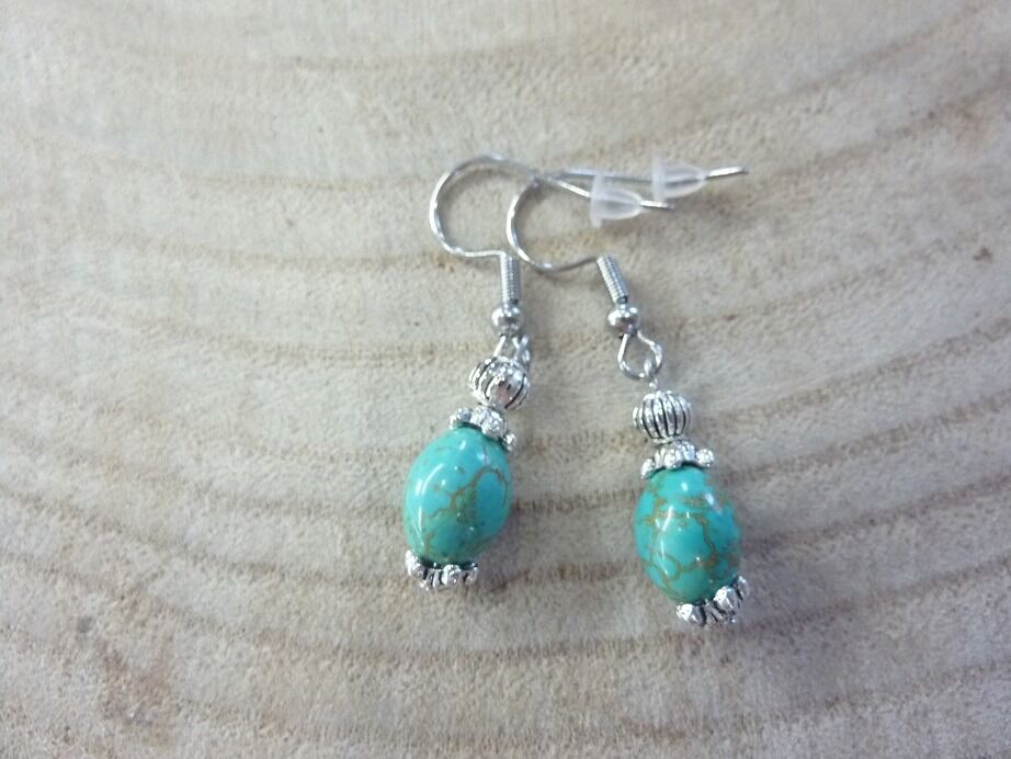 BOUCLES D'OREILLES TURQUOISE & ARGENT DU TIBET