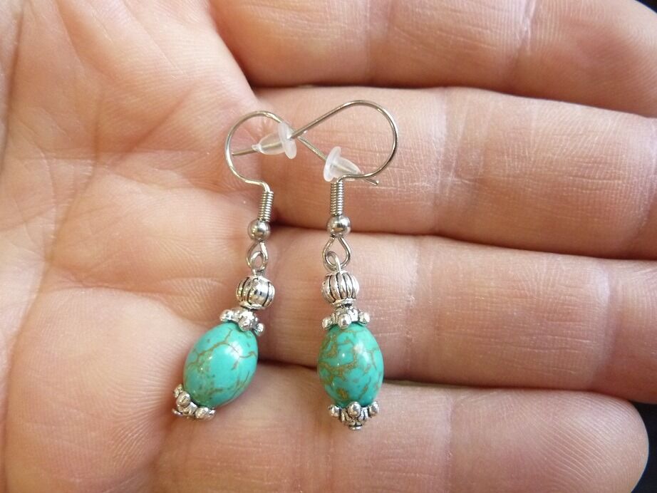 BOUCLES D'OREILLES TURQUOISE & ARGENT DU TIBET