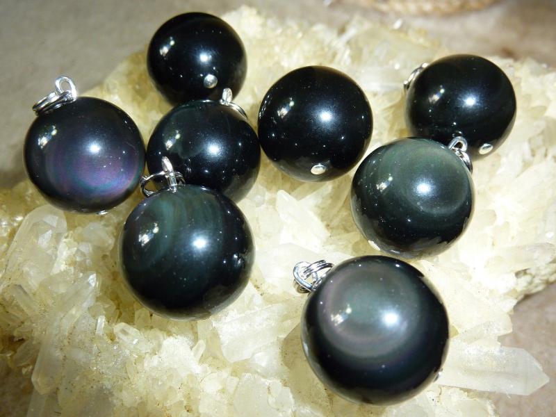 Pendentif obsidienne oeil celeste sphere 1,6 cm a l'unité