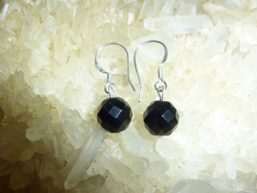 Boucles d'oreilles Obsidienne oeil céleste - perles à facettes 8 mm