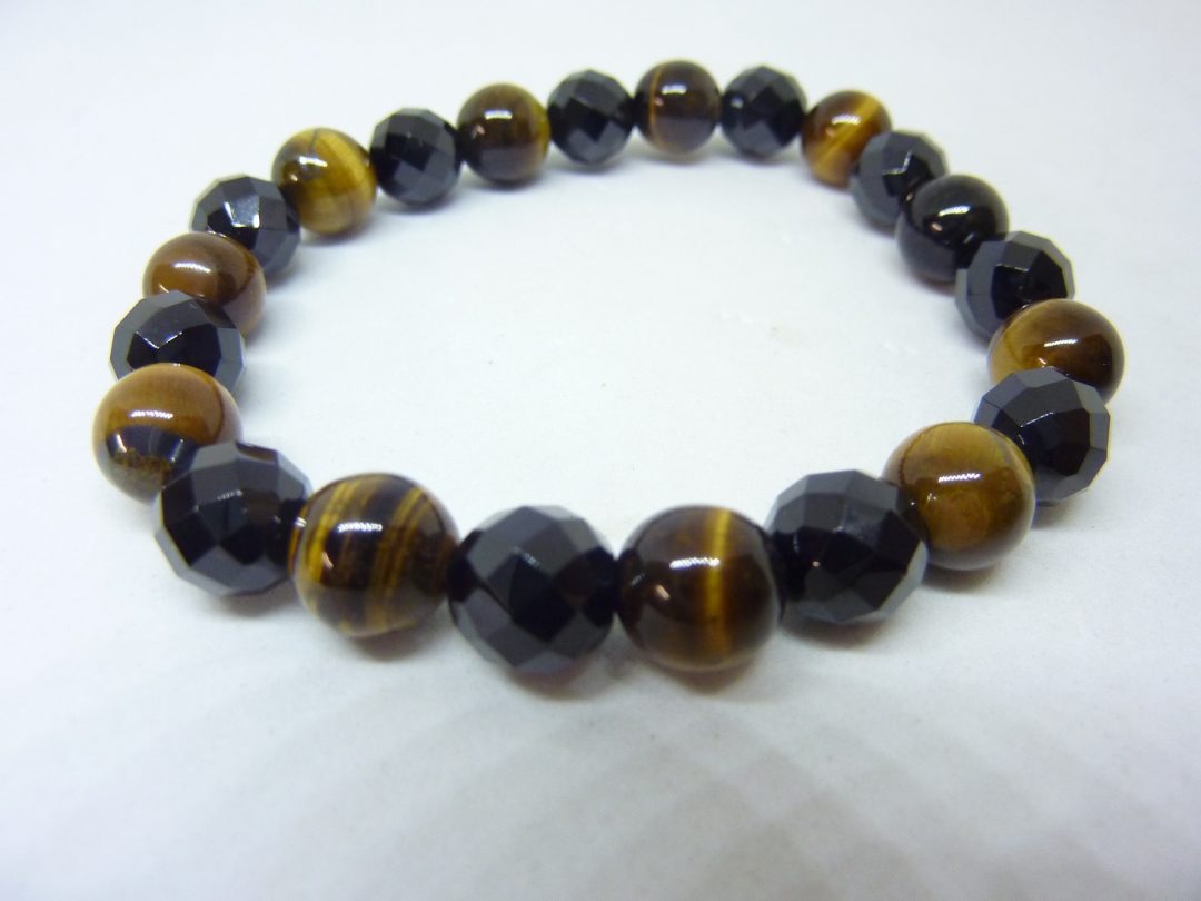 Bracelet Oeil de tigre-Spinelle noir à facettes perles 8 mm