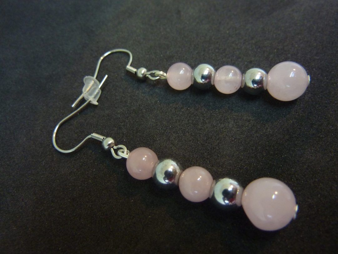 Boucles d'oreilles Hématite-quartz rose joie estime