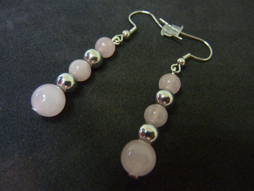 Boucles d'oreilles Hématite-quartz rose joie estime