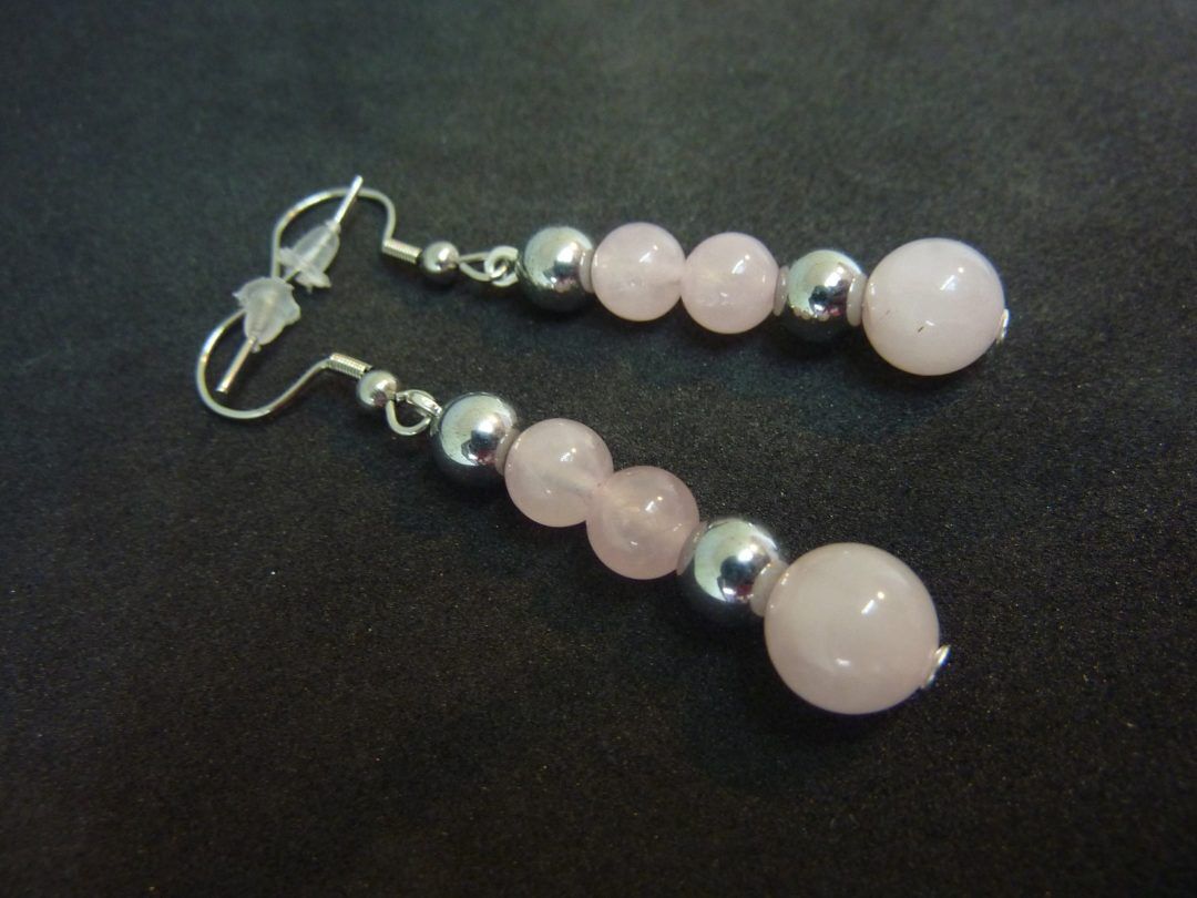 Boucles d'oreilles Hématite-quartz rose joie estime