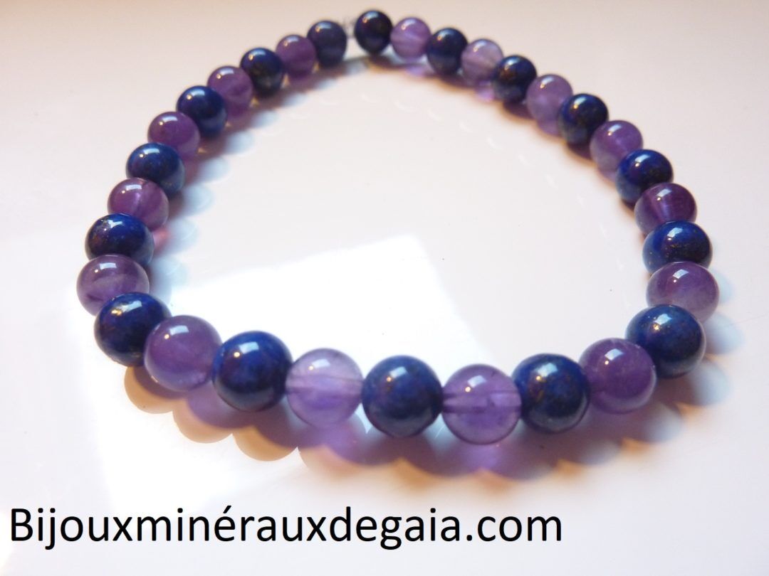 Bracelet Améthyste-Lapis lazuli perles rondes 6 mm