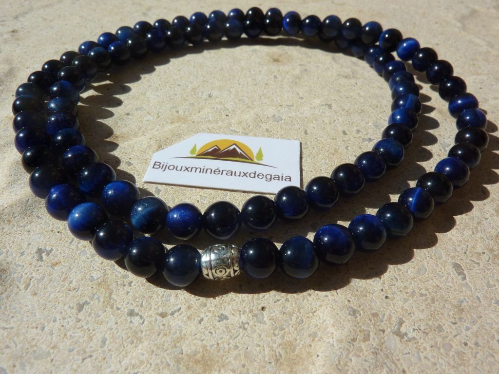 Collier-bracelet Oeil de faucon-perles rondes 6 mm