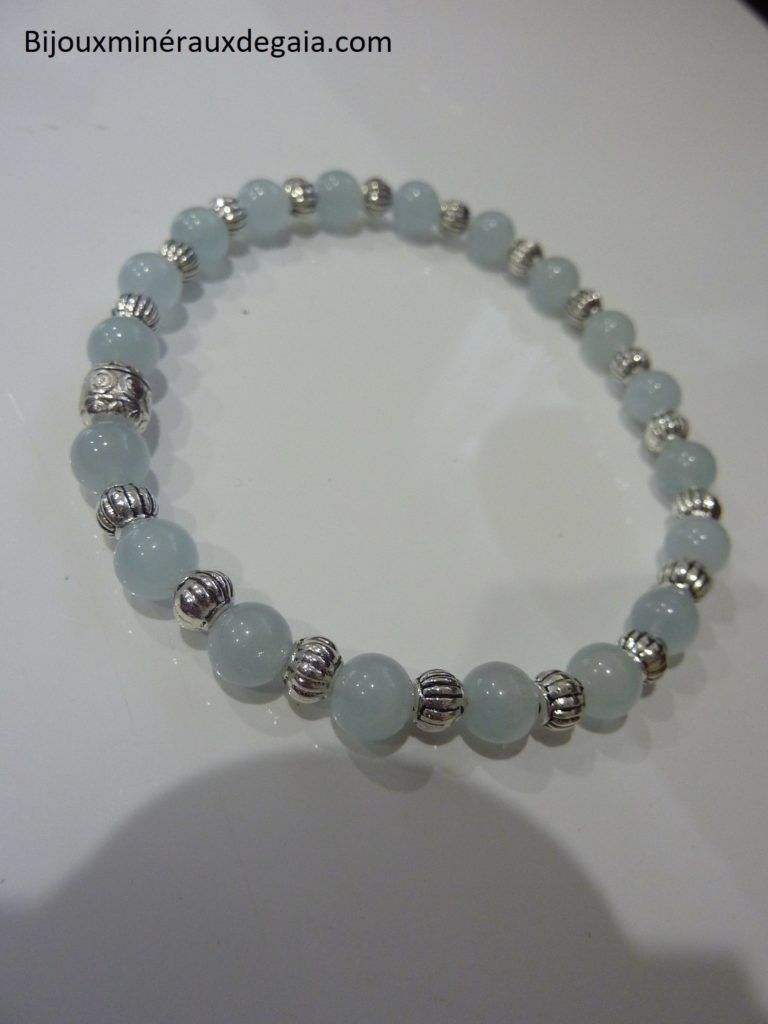 Bracelet aigue marine-Perles rondes 6 mm