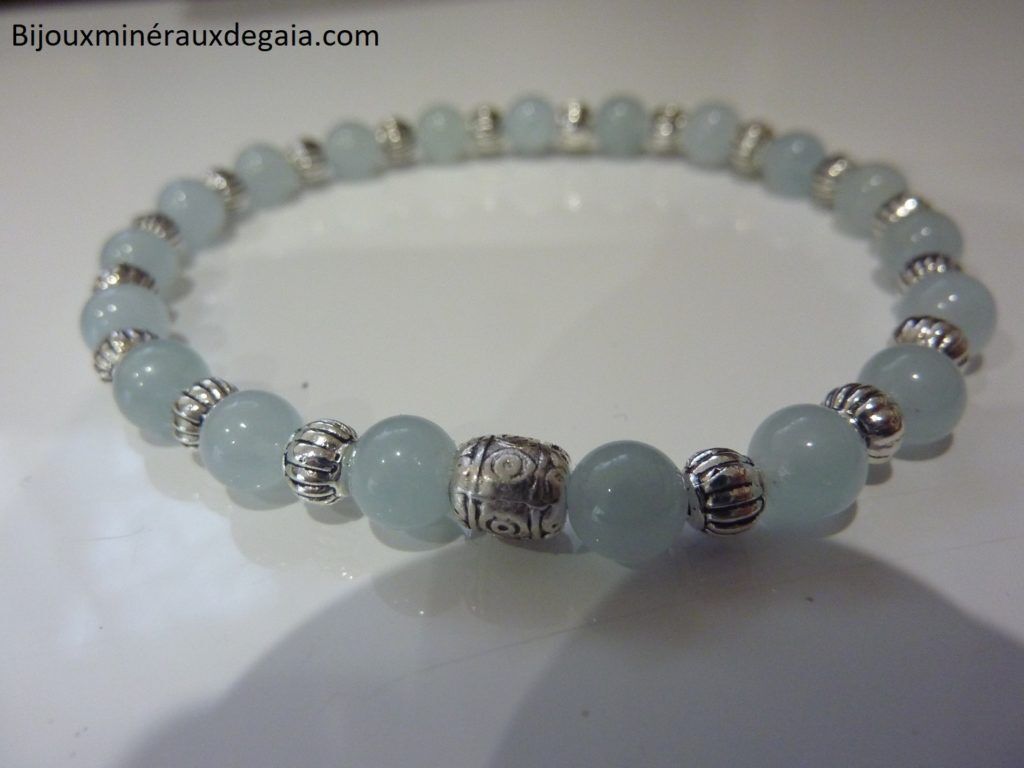 Bracelet aigue marine-Perles rondes 6 mm