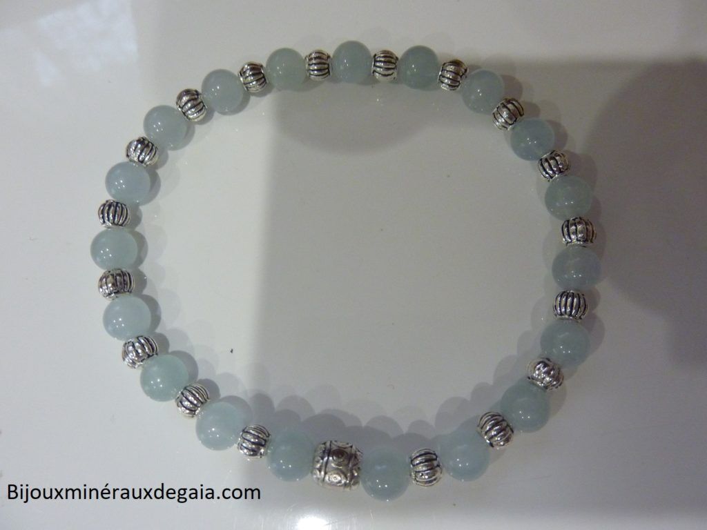 Bracelet aigue marine-Perles rondes 6 mm