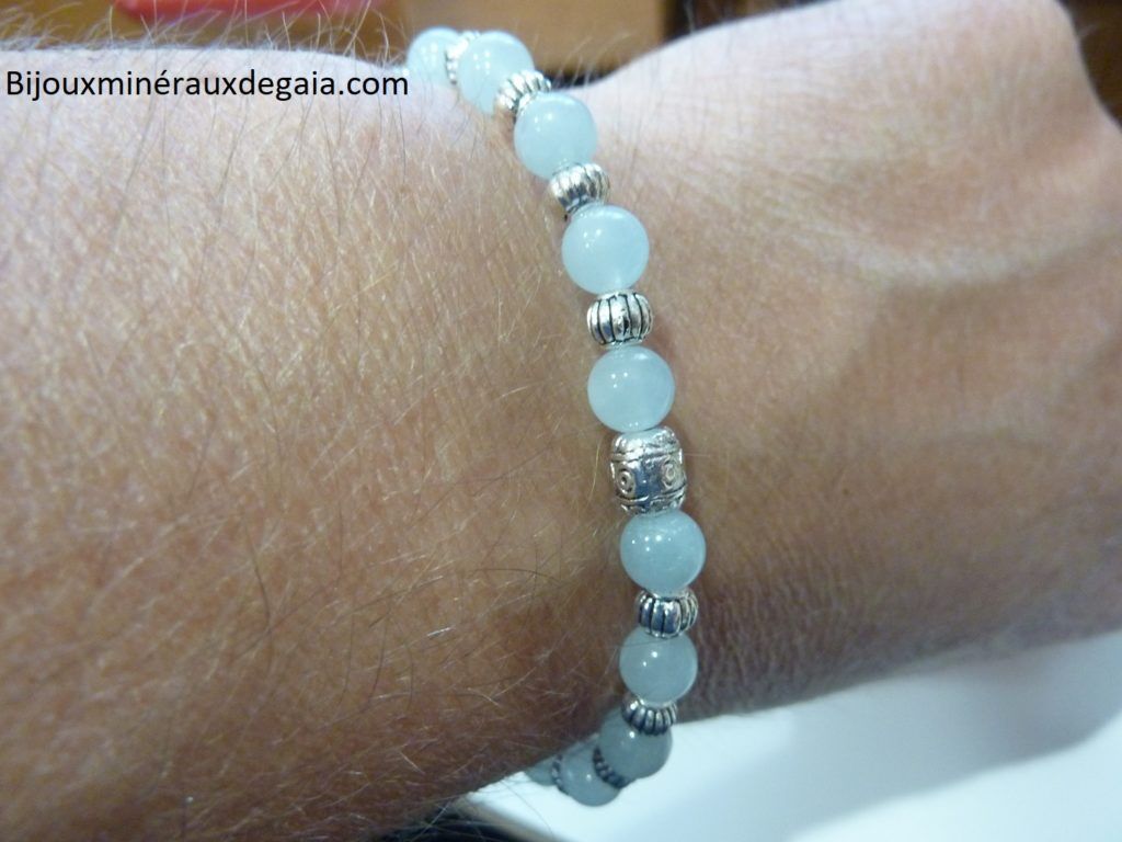 Bracelet aigue marine-Perles rondes 6 mm