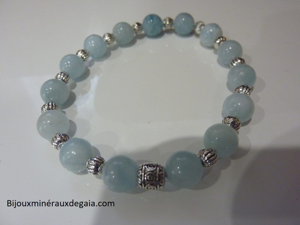 Bracelet aigue marine-Perles rondes 8 mm