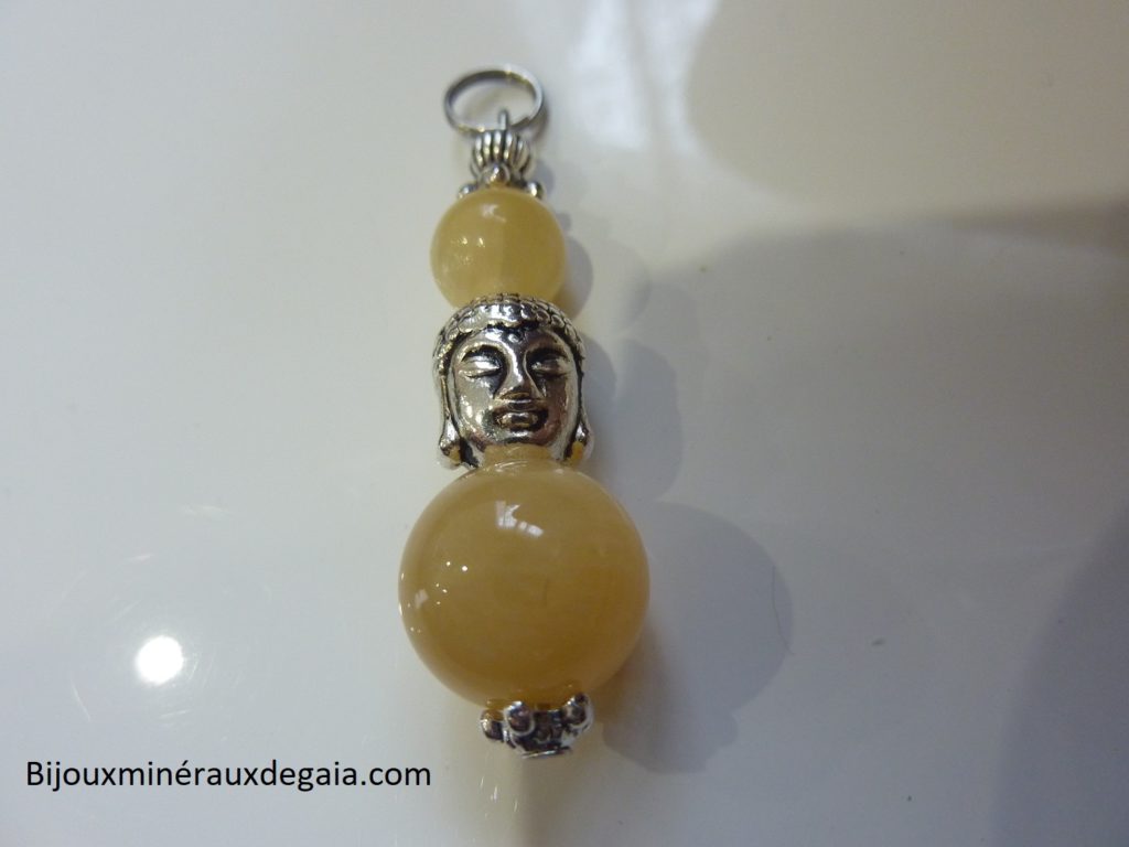 Pendentif Calcite orange Bouddha - Perles 12-10 mm