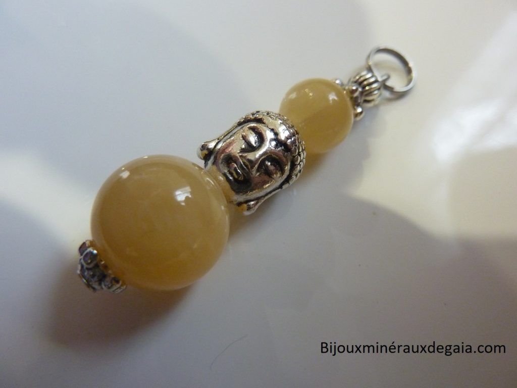 Pendentif Calcite orange Bouddha - Perles 12-10 mm