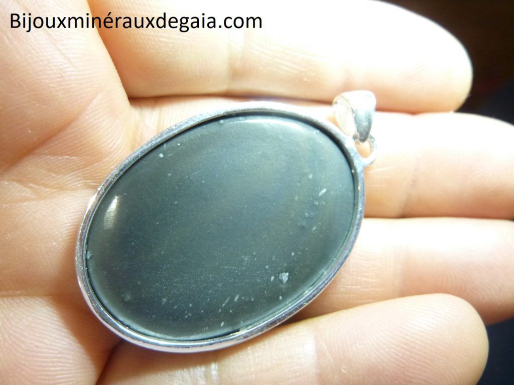 Pendentif obsidienne oeil celeste monture argent 925 r 7954