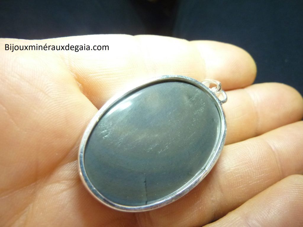 Pendentif obsidienne oeil celeste monture argent 925 r 9505