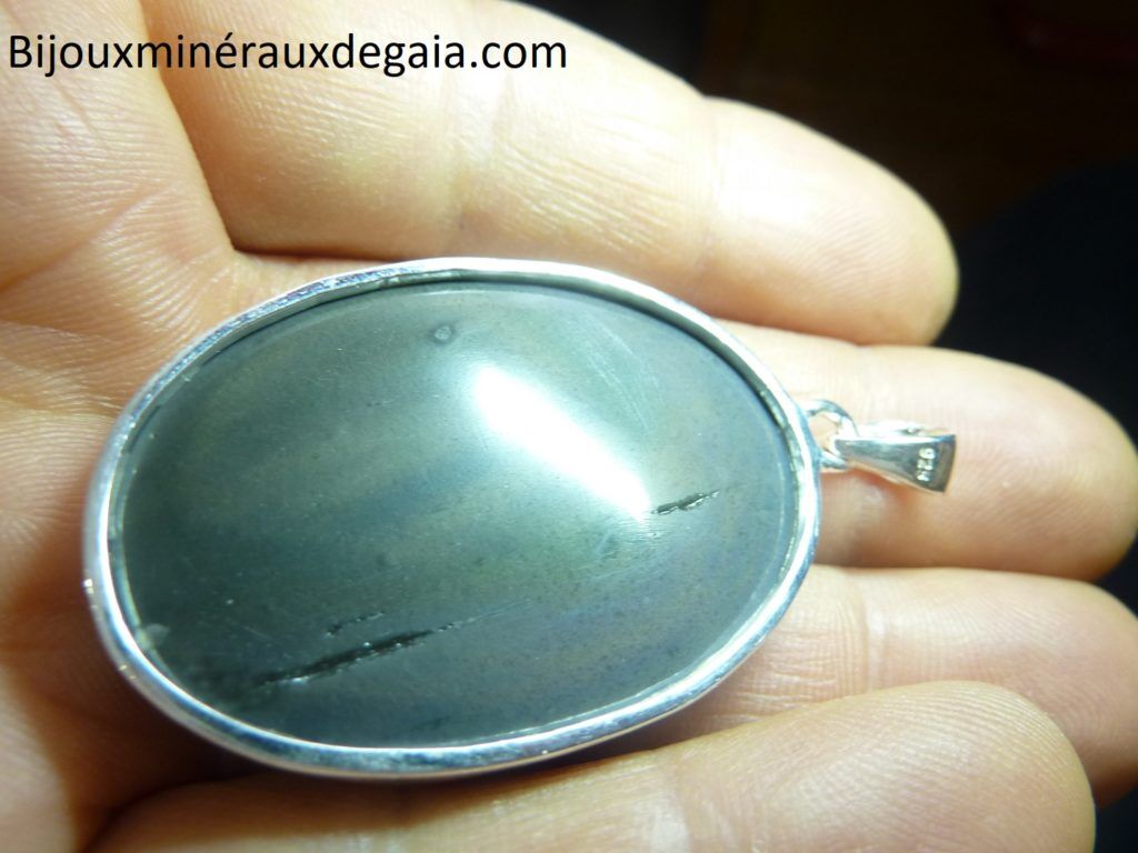 Pendentif obsidienne oeil celeste monture argent 925 r 7528