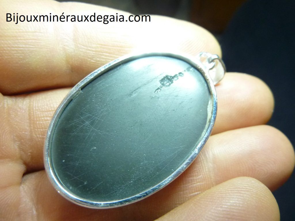 Pendentif obsidienne oeil celeste monture argent 925 r 1916