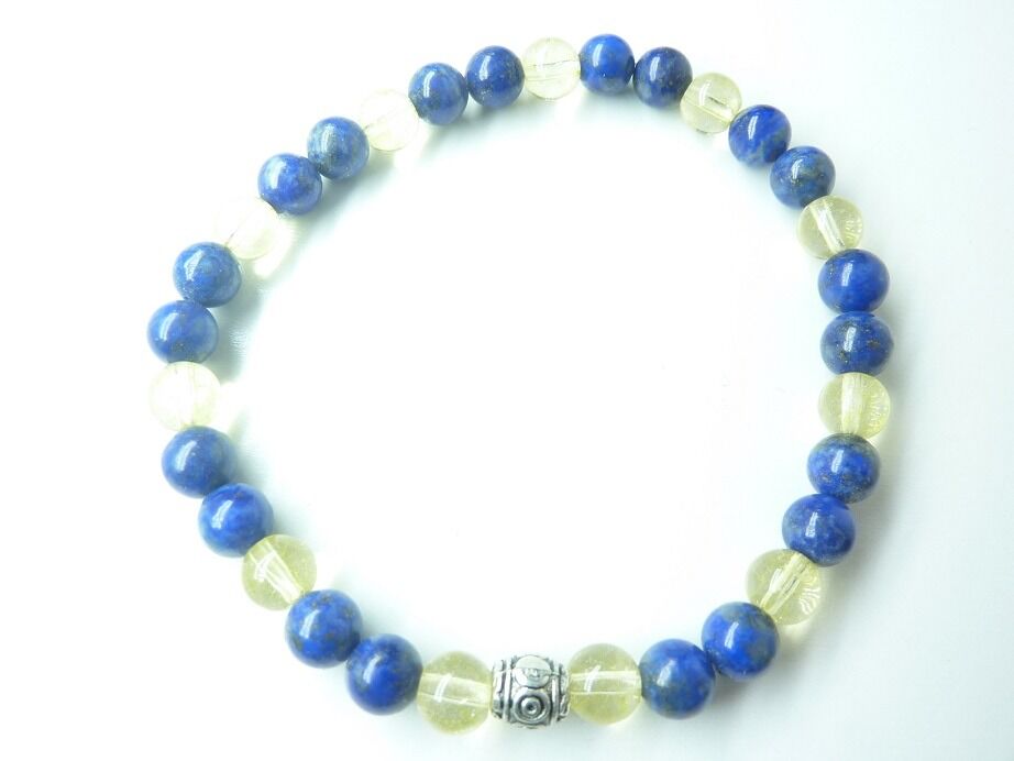 Bracelet Lapis lazuli-Citrine perles rondes 6 mm