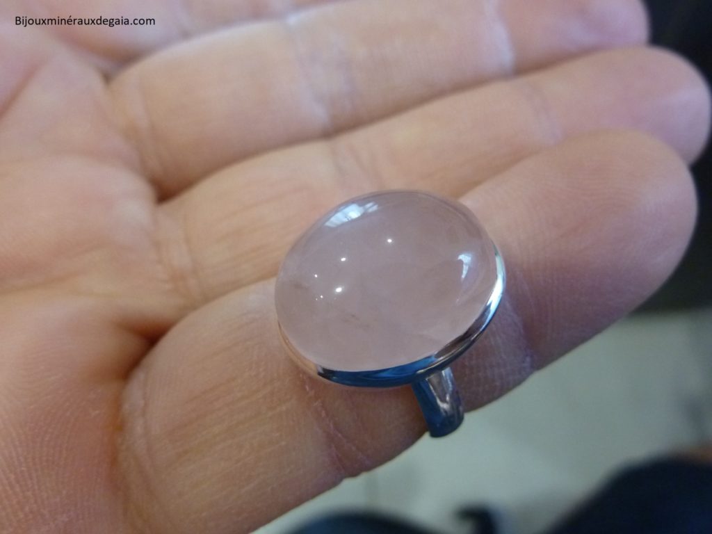 Bague quartz rose monture argent 925 taille 52 3/4 ref 6863