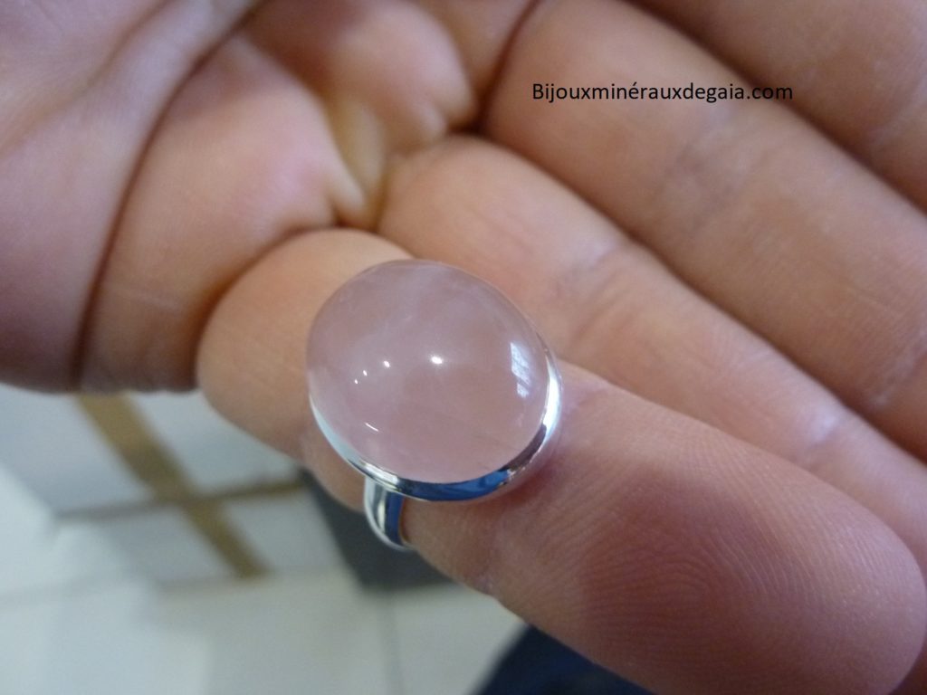 Bague quartz rose monture argent 925 taille 52 3/4 ref 6863