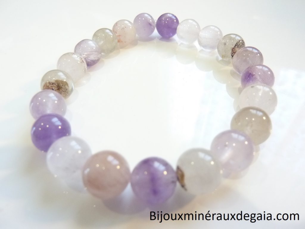 Bracelet Cacoxénite super seven très rare perles rondes 9 mm Ref 2176