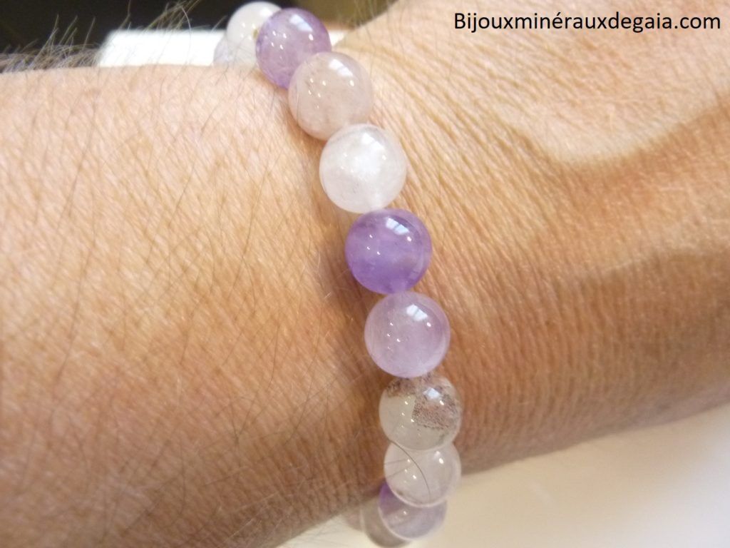 Bracelet Cacoxénite super seven très rare perles rondes 9 mm Ref 2176