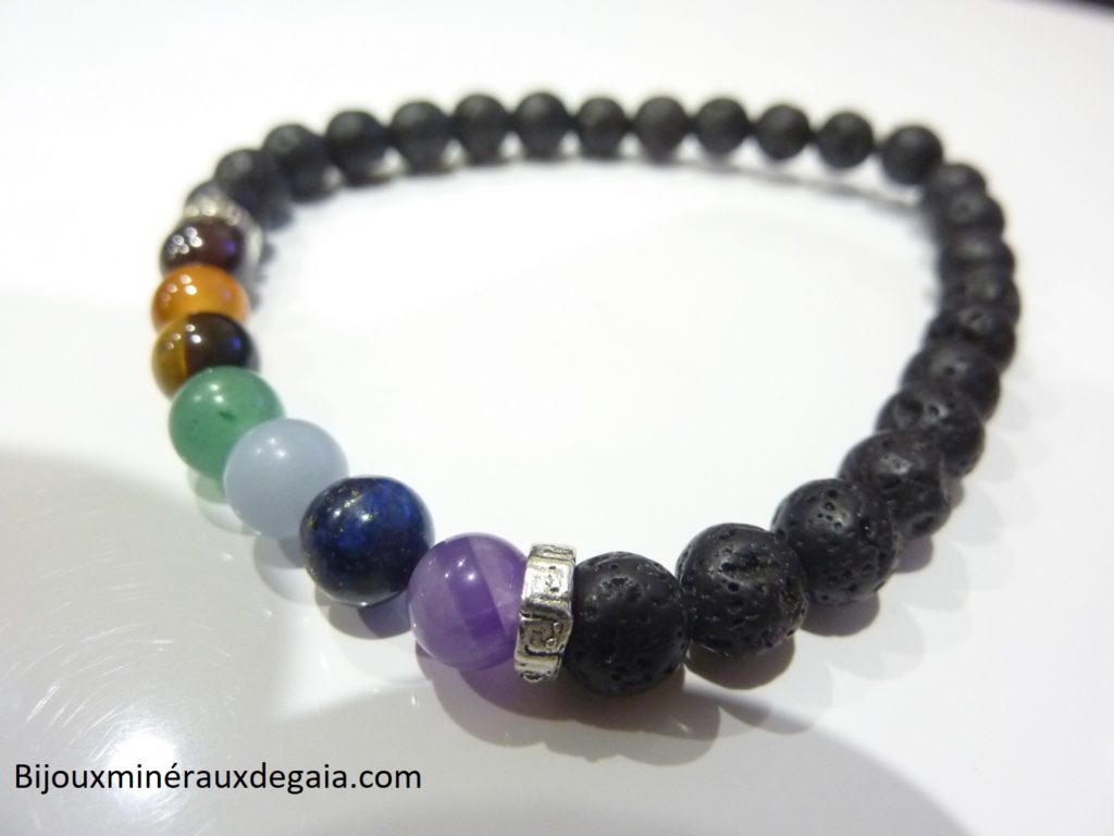 Bracelet chakras Pierre de lave-Perles rondes 6 mm