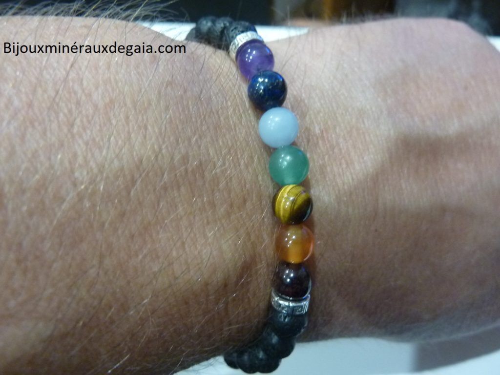 Bracelet chakras Pierre de lave-Perles rondes 6 mm
