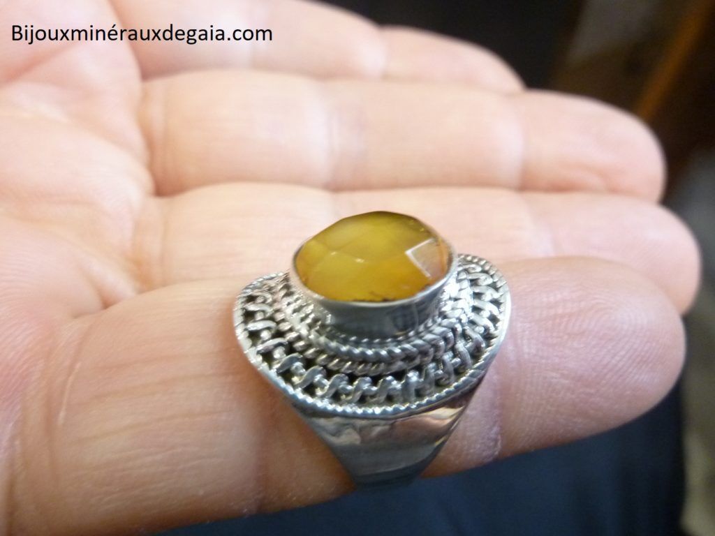 Bague Ambre monture argent 925 taille 54 ref 9456