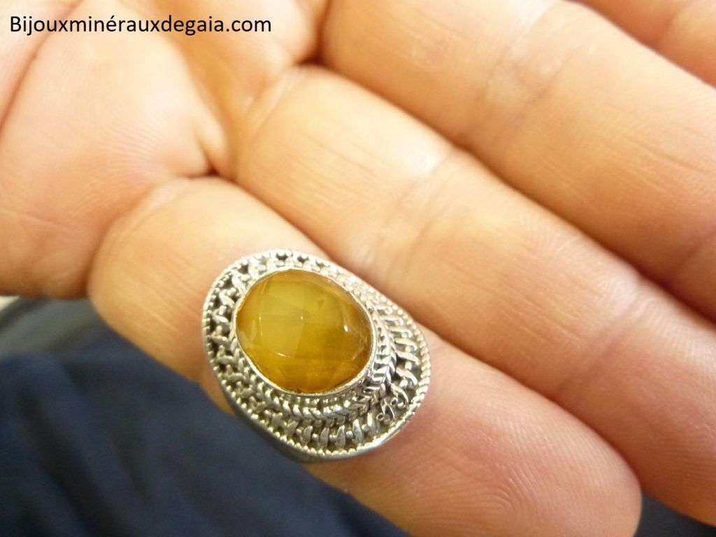 Bague Ambre monture argent 925 taille 54 ref 9456