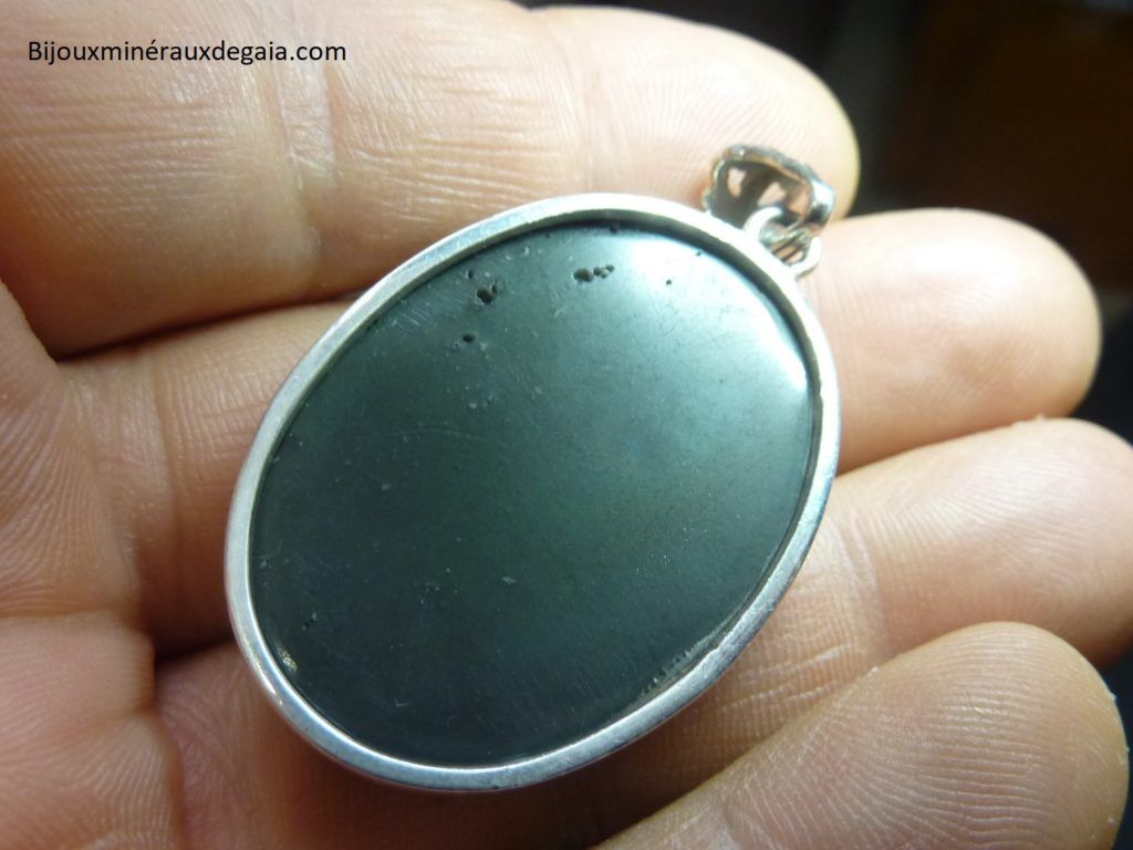 Pendentif obsidienne oeil celeste monture argent 925 ref 4344