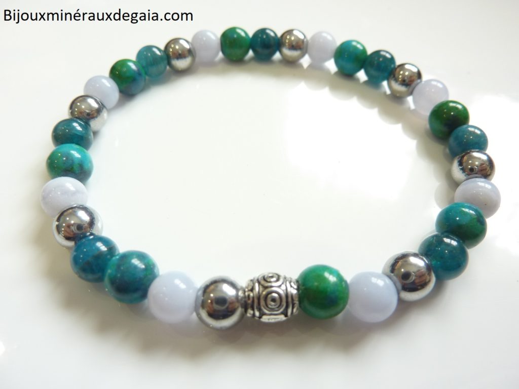Bracelet Apatite-Hématite-chrysocolle-calcédoine bleue