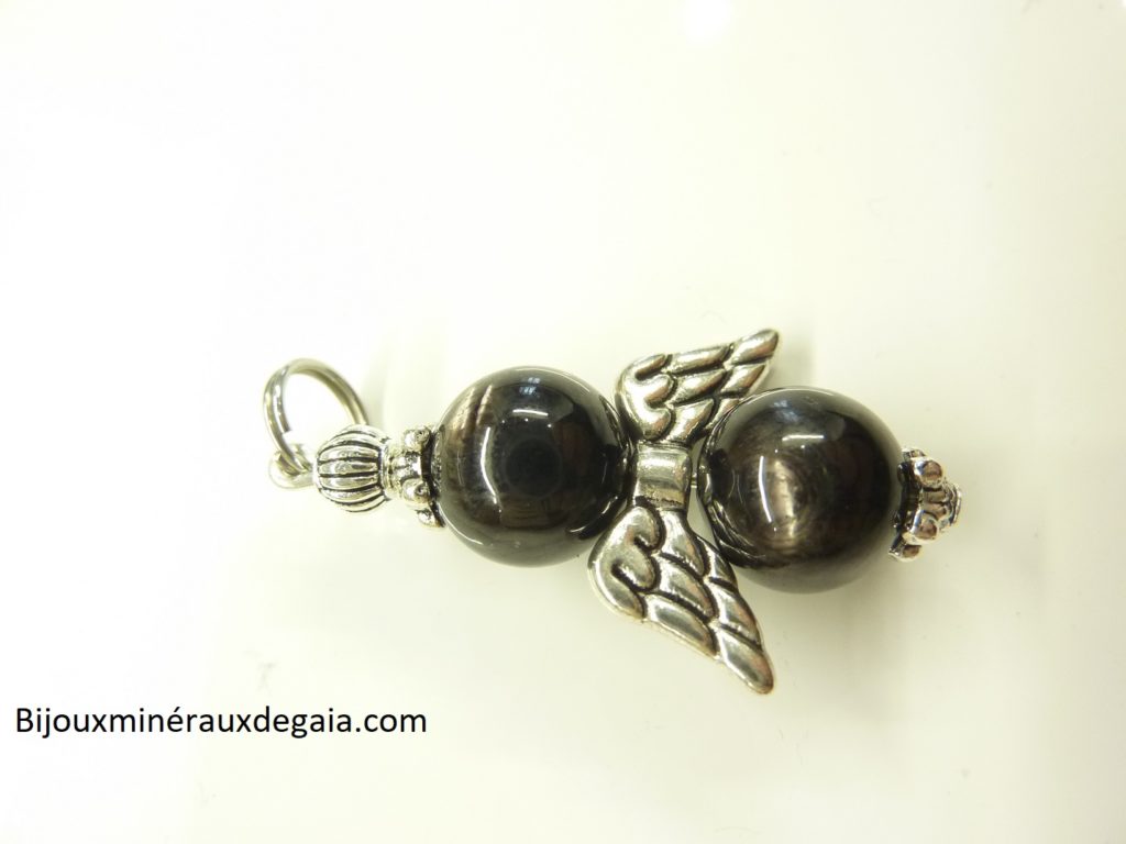 Pendentif Hypersthène Ange - Perles rondes 10 mm