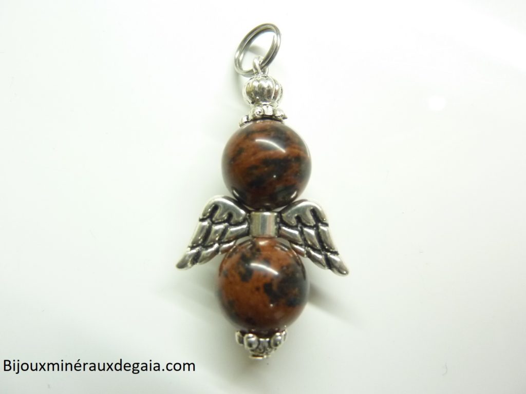 Pendentif obsidienne Acajou ange perles 10 mm