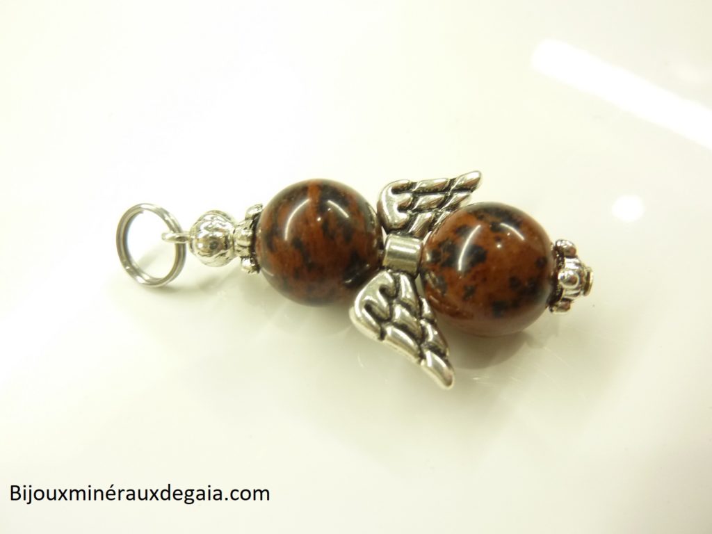 Pendentif obsidienne Acajou ange perles 10 mm